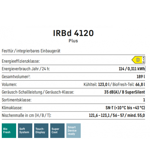 LIEBHERR利勃海尔 IRBd 4120  生物养鲜 嵌入式单门冰箱